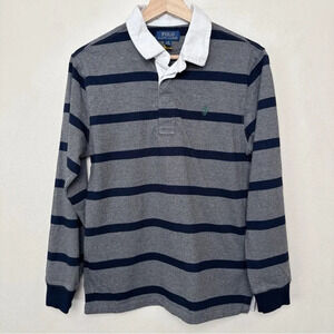 Polo Ralph Lauren Boys Large Stripes White Collar Polo Long Sleeve Shirt